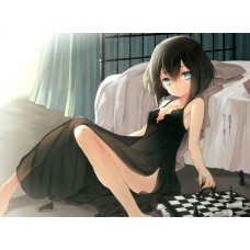 Plakát - obraz  "Dívka hraje šachy"  - noční partie